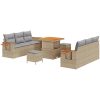 9-delat trädgårdsoff set med kuddar beige poly rattan akaciaträ vidaXL Medium – miniatyr 2