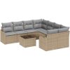 9-delat trädgårdsoff set med kuddar Beige Poly Rattan vidaXL Stor – miniatyr 2
