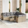 9-delat trädgårdsoff set med kuddar Beige Poly Rattan vidaXL Stor – miniatyr 1