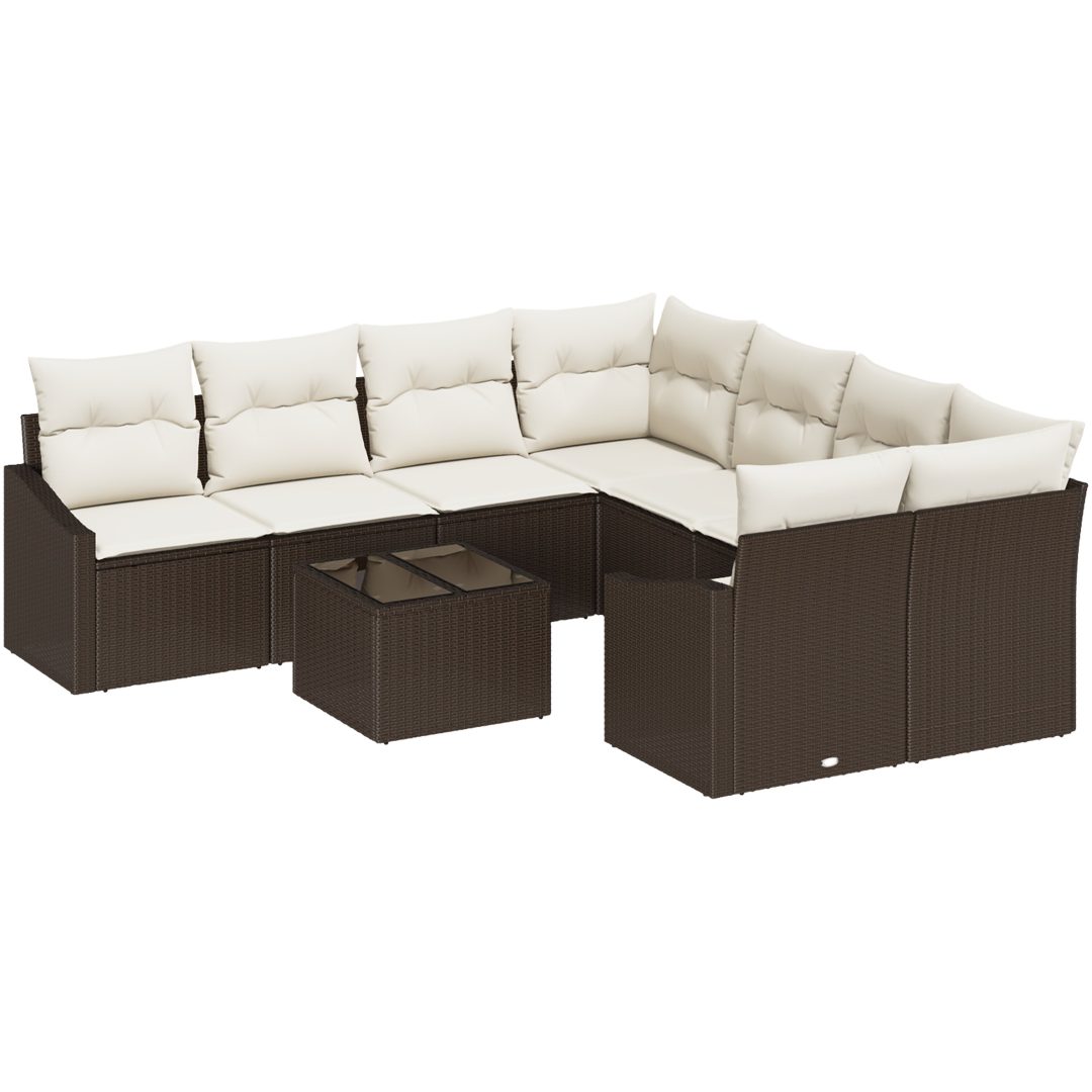 9-delat trädgårdsoff set med kuddar Brun Poly Rattan vidaXL 55 x 55 x 37 cm – bild 2