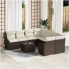 9-delat trädgårdsoff set med kuddar Brun Poly Rattan vidaXL 55 x 55 x 37 cm – miniatyr 1