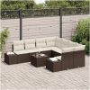 9-delat Trädgårdsoff set med kuddar Brun Polyrotting vidaXL 55 x 55 x 37 cm – miniatyr 3
