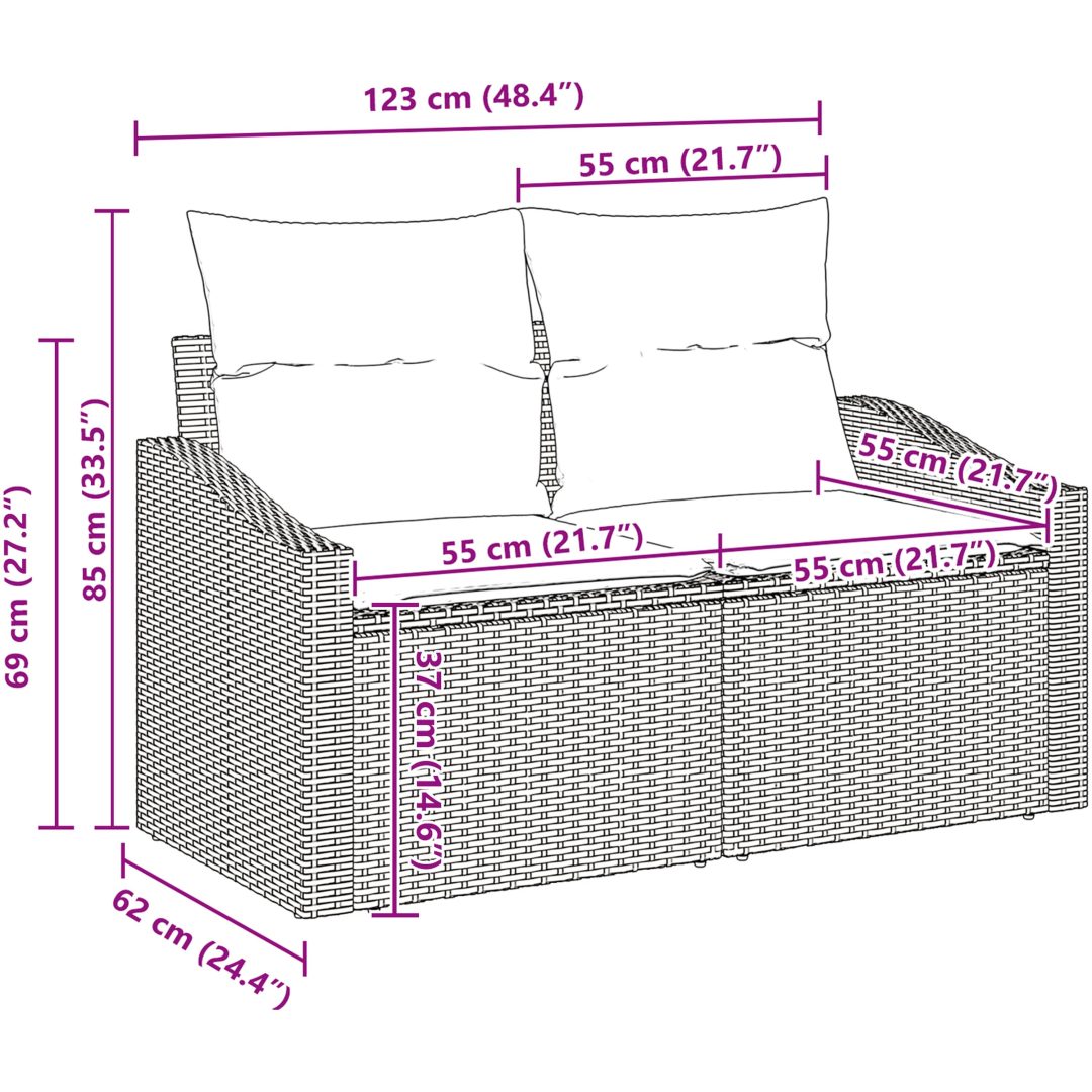 9-delat trädgårdsoff set med kuddar Grå Poly Rattan Akacia vidaXL Medium – bild 10