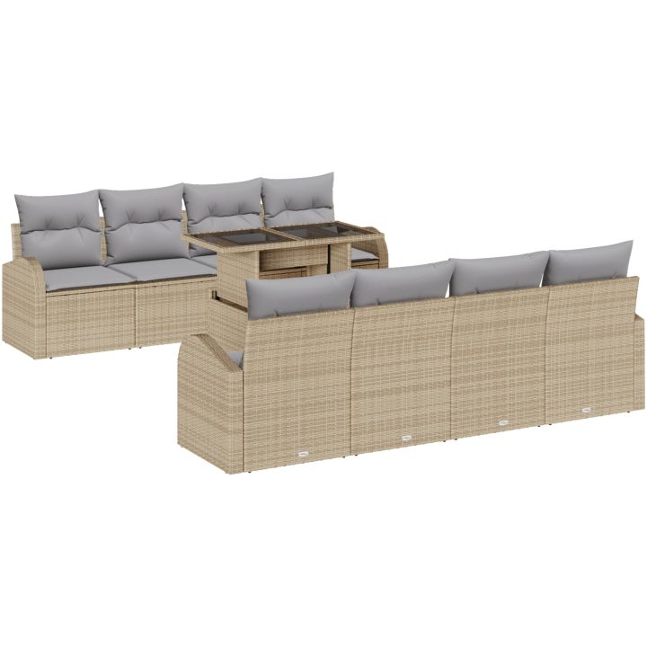 9-delat trädgårdsoff-set med kuddar i beige poly-rattan vidaXL 100 x 55 x 73 cm – bild 2