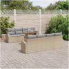 9-delat trädgårdsoff-set med kuddar i beige poly-rattan vidaXL 100 x 55 x 73 cm – miniatyr 1