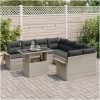 9-delat trädgårdsoff-set med kuddar i ljusgrå poly rattan vidaXL 100 x 55 x 73 cm – miniatyr 3