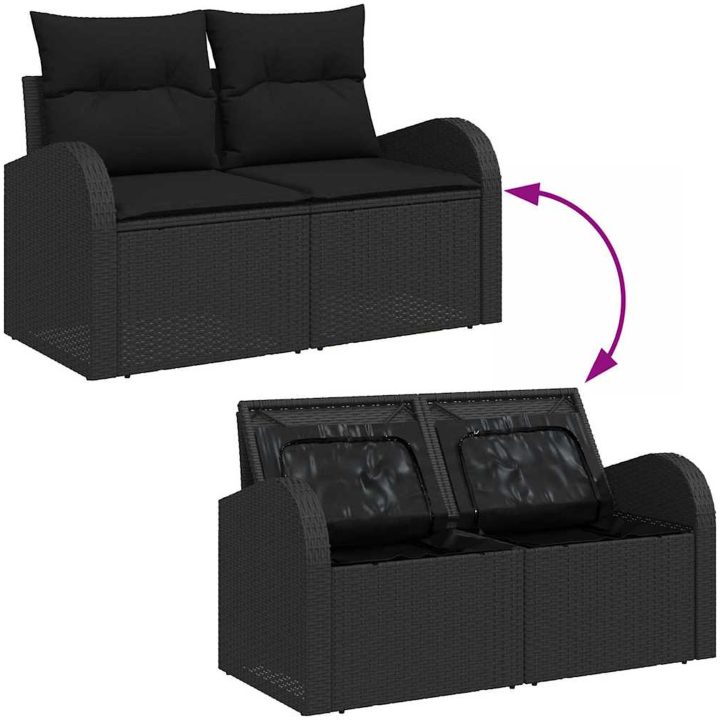 9-delat Trädgårdsoff Set med Kuddar Svart Poly Rattan Acacia vidaXL Medium – bild 10