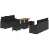9-delat trädgårdsoff-set med kuddar Svart Poly Rattan Akacia vidaXL Medium – miniatyr 2