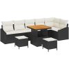 9-delat Trädgårdsoff_set med kuddar svart Poly Rattan Akacia vidaXL Stor – miniatyr 2