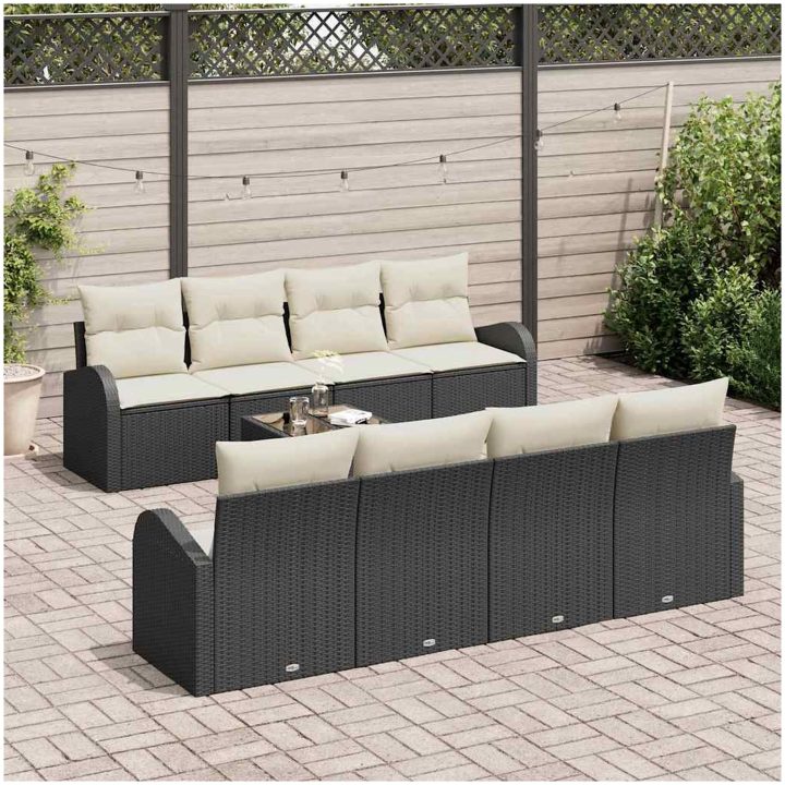 9-delat trädgårdsoff-set med kuddar svart poly rattan vidaXL 55 x 55 x 37 cm – bild 3