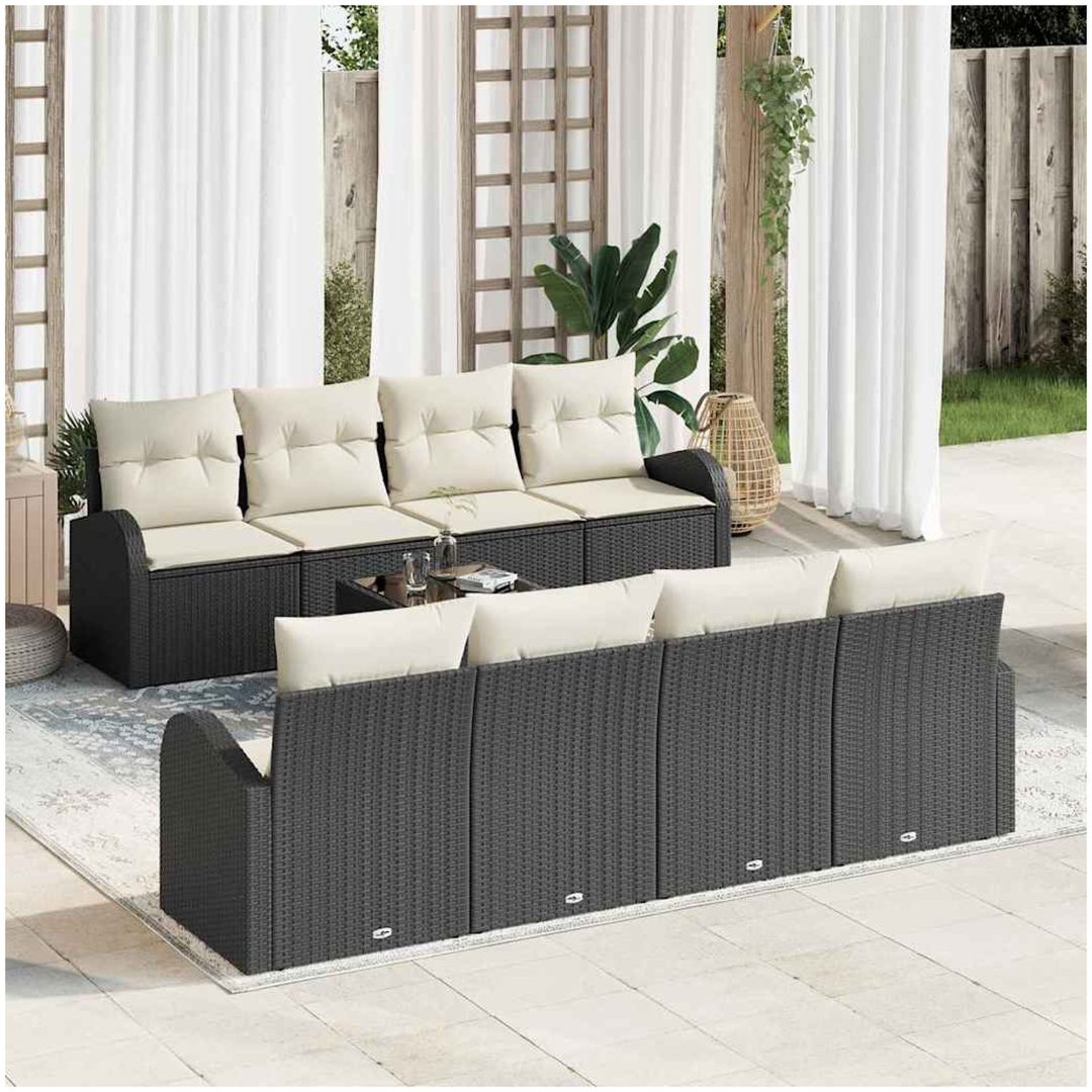 9-delat trädgårdsoff-set med kuddar svart poly rattan vidaXL 55 x 55 x 37 cm