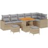 9-delat trädgårdsoffa-set med kuddar Beige Poly Rattan Akacia vidaXL Stor – miniatyr 2