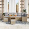 9-delat trädgårdsoffa-set med kuddar Beige Poly Rattan Akacia vidaXL Stor – miniatyr 3