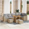 9-delat trädgårdsoffa-set med kuddar Beige Poly Rattan Akacia vidaXL Stor – miniatyr 1