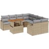 9-delat trädgårdsoffamöbelset med kuddar Beige Polyrotting vidaXL Medium – miniatyr 2