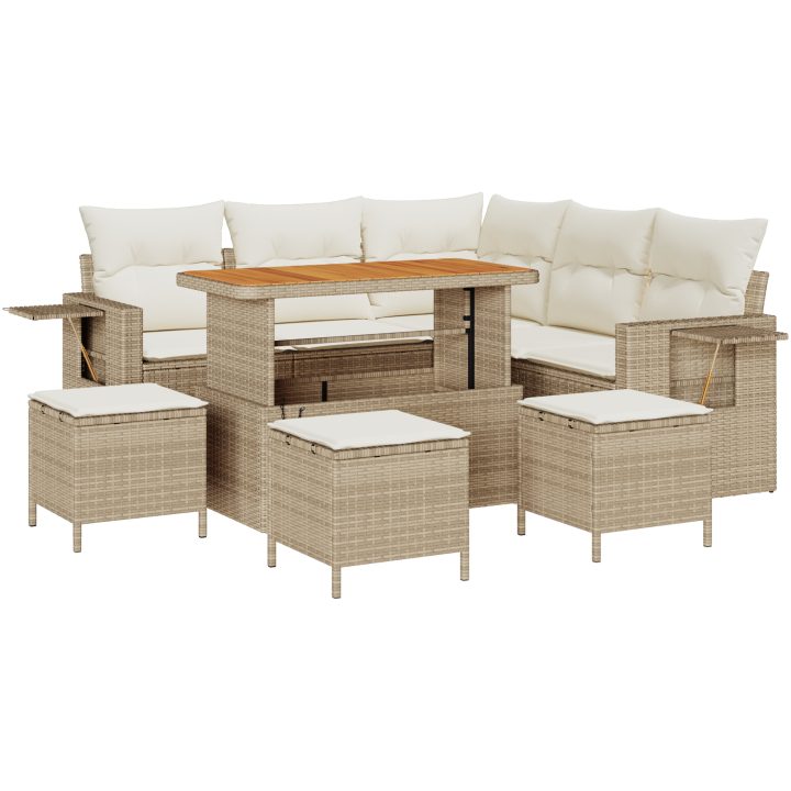 9-delat Trädgårdsoffan set med kuddar Beige Poly Rattan Akacia vidaXL Stor – bild 2