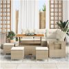 9-delat Trädgårdsoffan set med kuddar Beige Poly Rattan Akacia vidaXL Stor – miniatyr 3