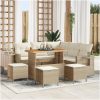 9-delat Trädgårdsoffan set med kuddar Beige Poly Rattan Akacia vidaXL Stor – miniatyr 1
