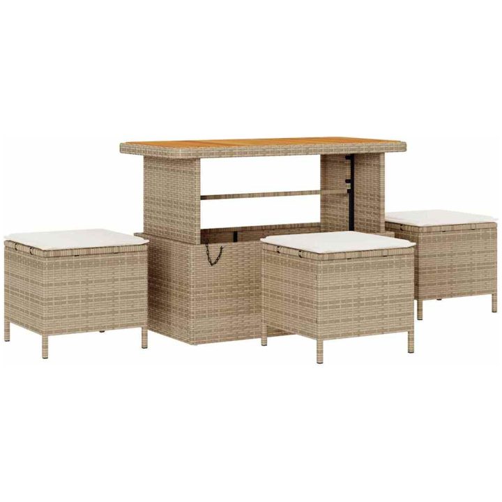 9-delat trädgårdsoffas med kuddar, beige polyrotting, akacia vidaXL Medium – bild 4