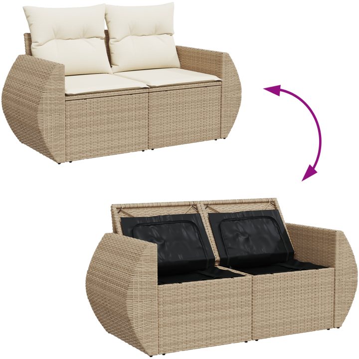 9-delat trädgårdsoffaset med dynor i beige poly rotting akacia vidaXL Stor – bild 11