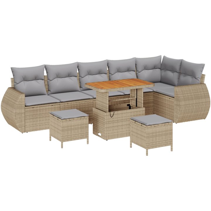 9-delat trädgårdsoffaset med kuddar Beige Poly Rattan Akacia vidaXL Medium – bild 2