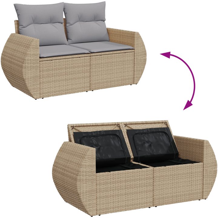 9-delat trädgårdsoffaset med kuddar Beige Poly Rattan Akacia vidaXL Medium – bild 12