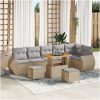 9-delat trädgårdsoffaset med kuddar Beige Poly Rattan Akacia vidaXL Medium – miniatyr 1