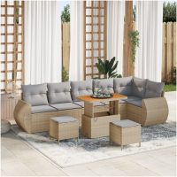 9-delat trädgårdsoffaset med kuddar Beige Poly Rattan Akacia vidaXL