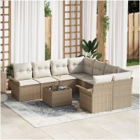 9-delat trädgårdsoffaset med kuddar beige poly rattan vidaXL