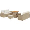 9-delat trädgårdsoffaset med kuddar beige poly rotting akacia vidaXL Stor – miniatyr 2