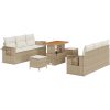 9-delat trädgårdsoffaset med kuddar Beige Poly-Rotting Akacia vidaXL Stor – miniatyr 2