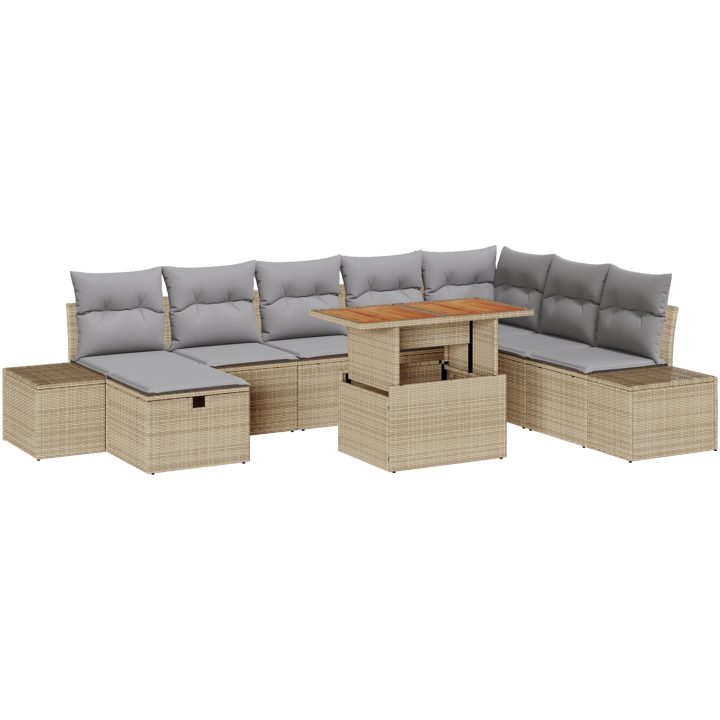 9-delat trädgårdsoffaset med kuddar beige polyrotting vidaXL 55 x 55 x 37 cm – bild 2