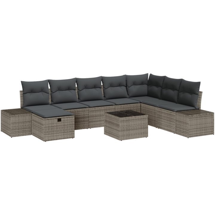 9 Delat Trädgårdsoffaset med Kuddar Grå Poly Rottning vidaXL 55 x 62 x 69 cm – bild 2