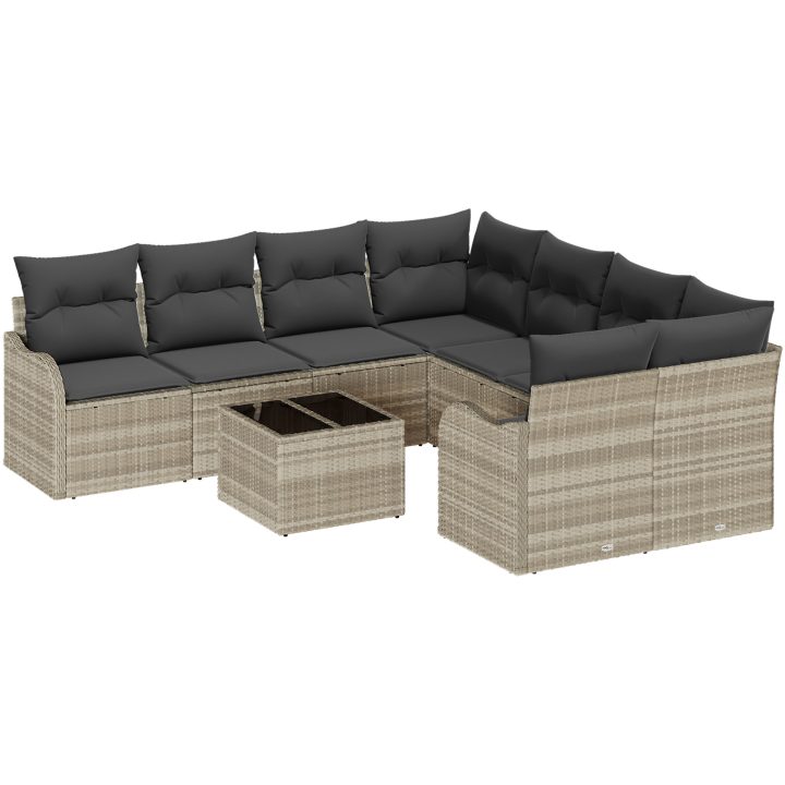 9-delat trädgårdsoffaset med kuddar ljusgrå poly rattan vidaXL Stor – bild 2