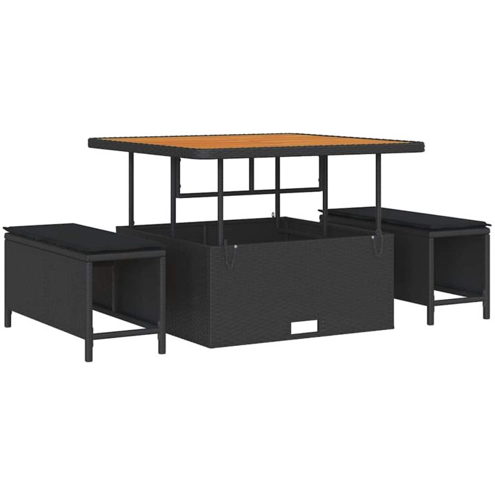 9 Delat Trädgårdsoffaset med Kuddar Svart Poly Rattan Acacia vidaXL Medium – bild 4