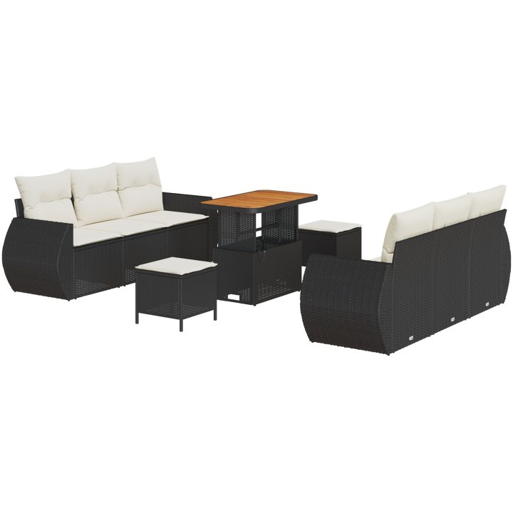 9-delat Trädgårdsoffaset med kuddar Svart Poly Rattan Akacia vidaXL Medium – bild 2