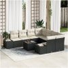 9-delat trädgårdsoffaset med kuddar svart poly rattan vidaXL 55 x 55 x 37 cm – miniatyr 1