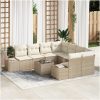 9-delat Trädgårdsoffasett med Kuddar Beige Poly Rattan vidaXL 55 x 55 x 37 cm – miniatyr 1