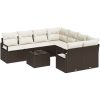 9-delat trädgårdsoffasett med kuddar Brun Poly Rattan vidaXL Stor – miniatyr 2