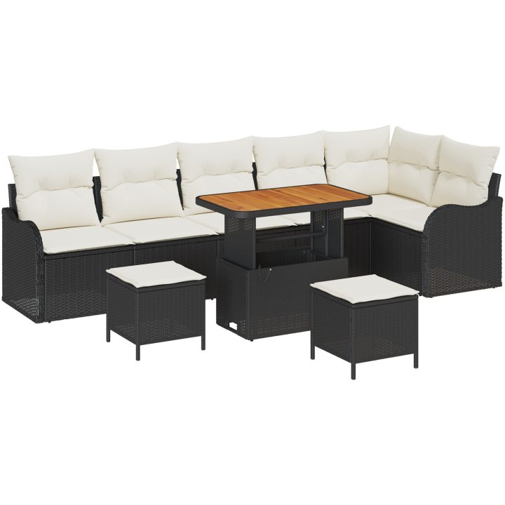 9-delat trädgårdsoffasett med kuddar svart poly rattan akacia vidaXL Medium – bild 2