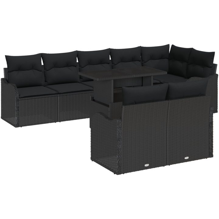 9-delat Trädgårdsoffset med dynor Svart Poly Rattan vidaXL Stor – bild 2