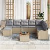 9-delat trädgårdsoffset med kuddar beige poly rattan akacia vidaXL Stor – miniatyr 3