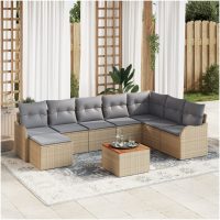 9-delat trädgårdsoffset med kuddar beige poly rattan akacia vidaXL