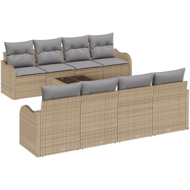 9-delat trädgårdsoffset med kuddar Beige Poly Rattan vidaXL Large – bild 2