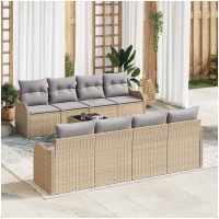 9-delat trädgårdsoffset med kuddar Beige Poly Rattan vidaXL