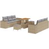 9-delat trädgårdsoffset med kuddar beige poly rotting vidaXL Stort – miniatyr 2