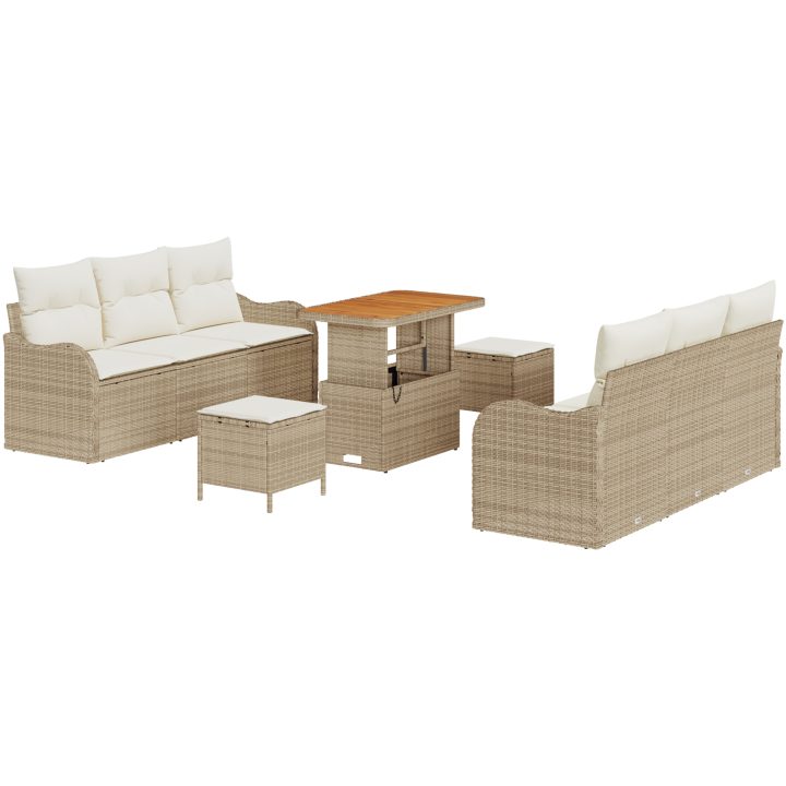 9-delat trädgårdsoffset med kuddar Beige Polyrotting Akacia vidaXL Stor – bild 2