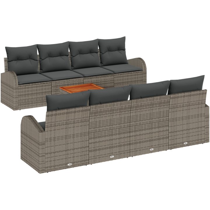 9-delat trädgårdsoffset med kuddar grå poly rattan akacia vidaXL 55 x 55 x 37 cm – bild 2