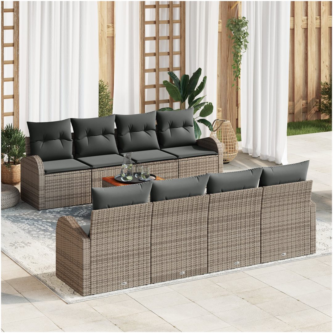 9-delat trädgårdsoffset med kuddar grå poly rattan akacia vidaXL 55 x 55 x 37 cm
