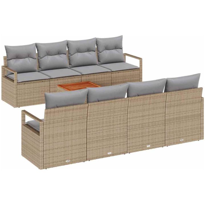 9-delat Trädgårdsoffset med kuddar i beige poly-rattan vidaXL Stor – bild 2